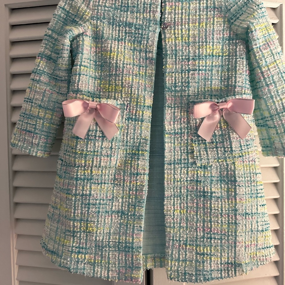 Bonnie Baby Pastel Boucle Coat with Pink Bows and Dress - Picture 8 of 12